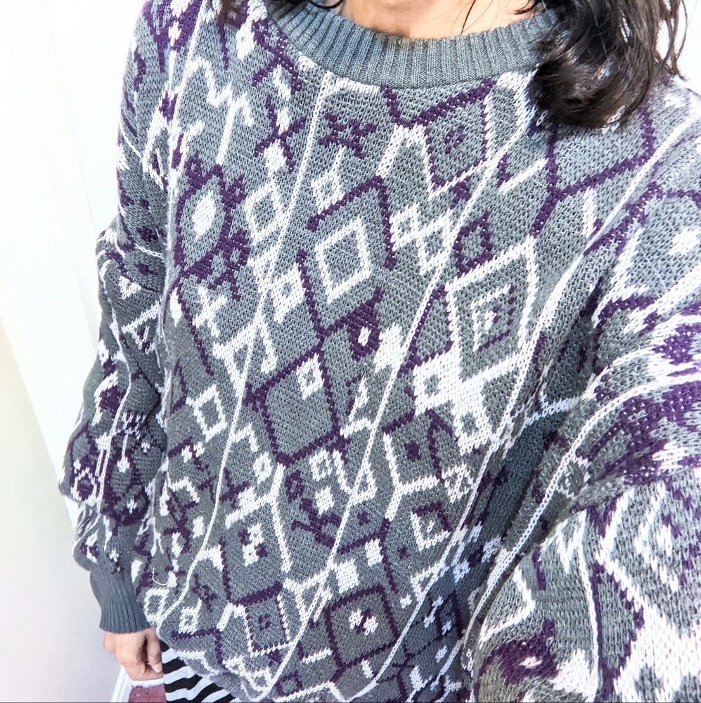 Vtg Diamond Print, Autumn Grandpa Sweater. M. - Picture 2 of 15